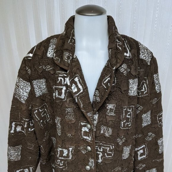 Tally-Ho Shacket Women 1X Collared Button Down Jacket Brown Textured Crinkle - Picture 3 of 7